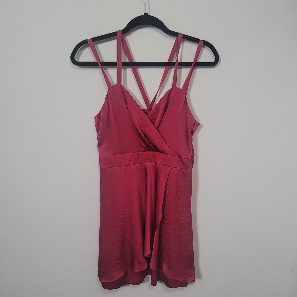BCBGeneration Size 6 Cocktail Dress Womens Burgundy Red Strappy Ruffle Wrap